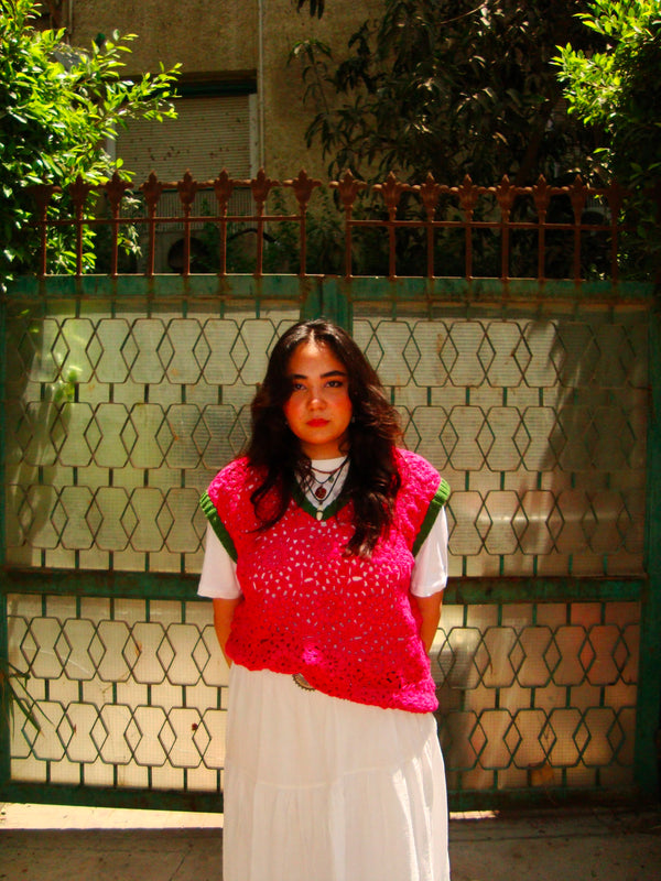 Loud Pink & Green Lace Vest